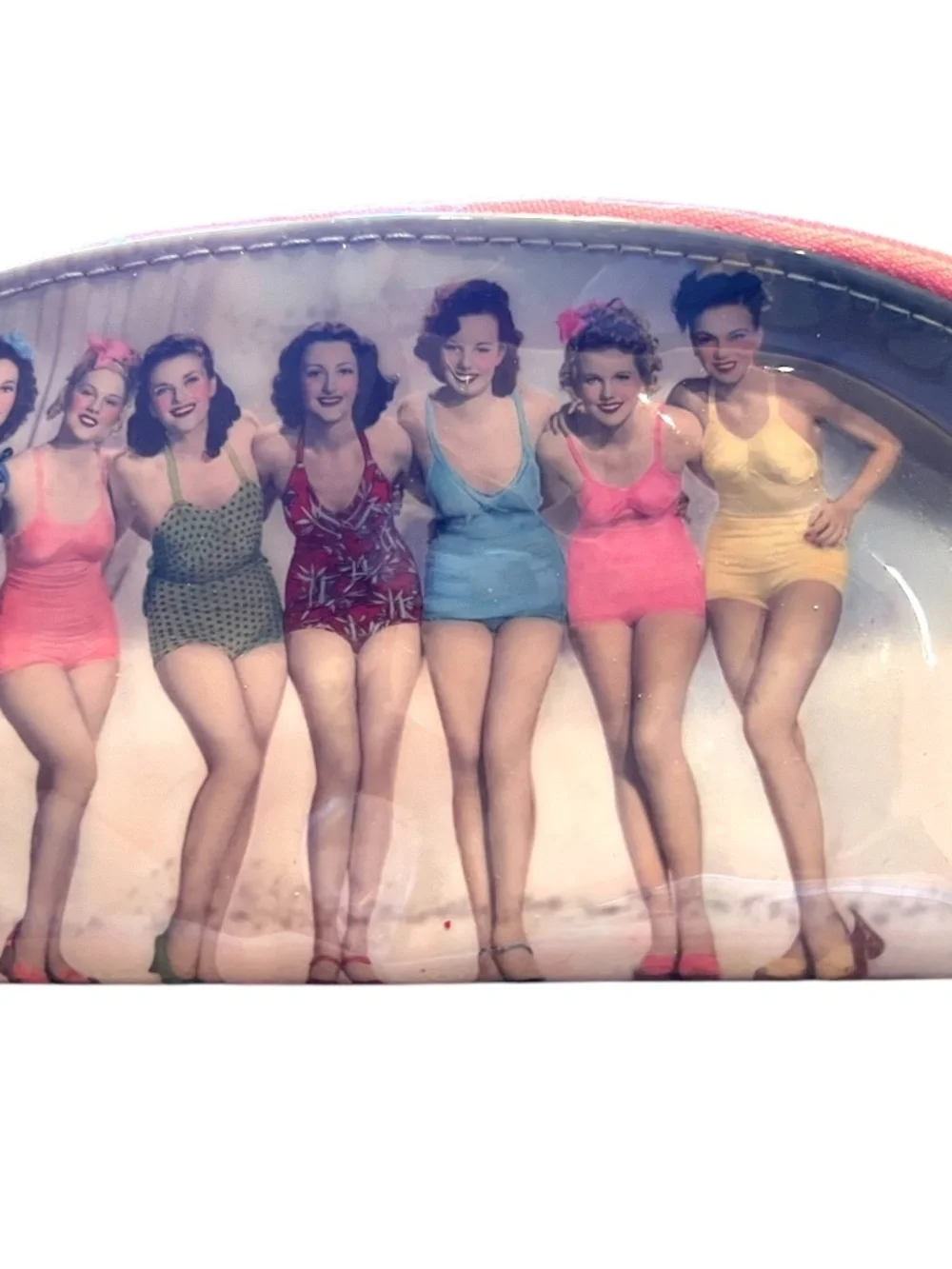 Catseye London Vintage Pinup PhotoCosmetic Bag w Pink zipper Clear Plastic Liner
